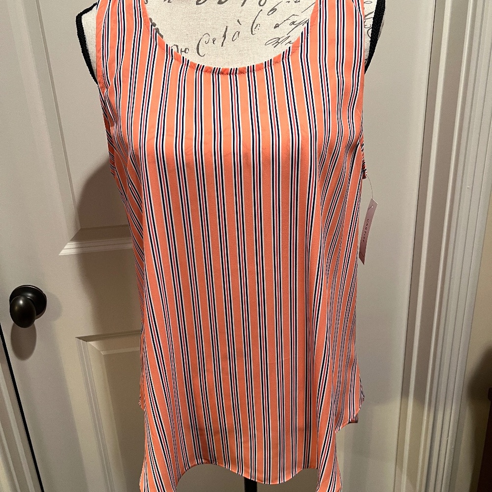 NEW Cartise Size 10 Orange and Blue striped Satin Blouse
